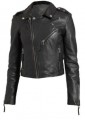 Women's Lambskin Cropped Leather Biker Jacket In Black