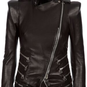 BALMAIN Black Zip Detail Leather Jacket