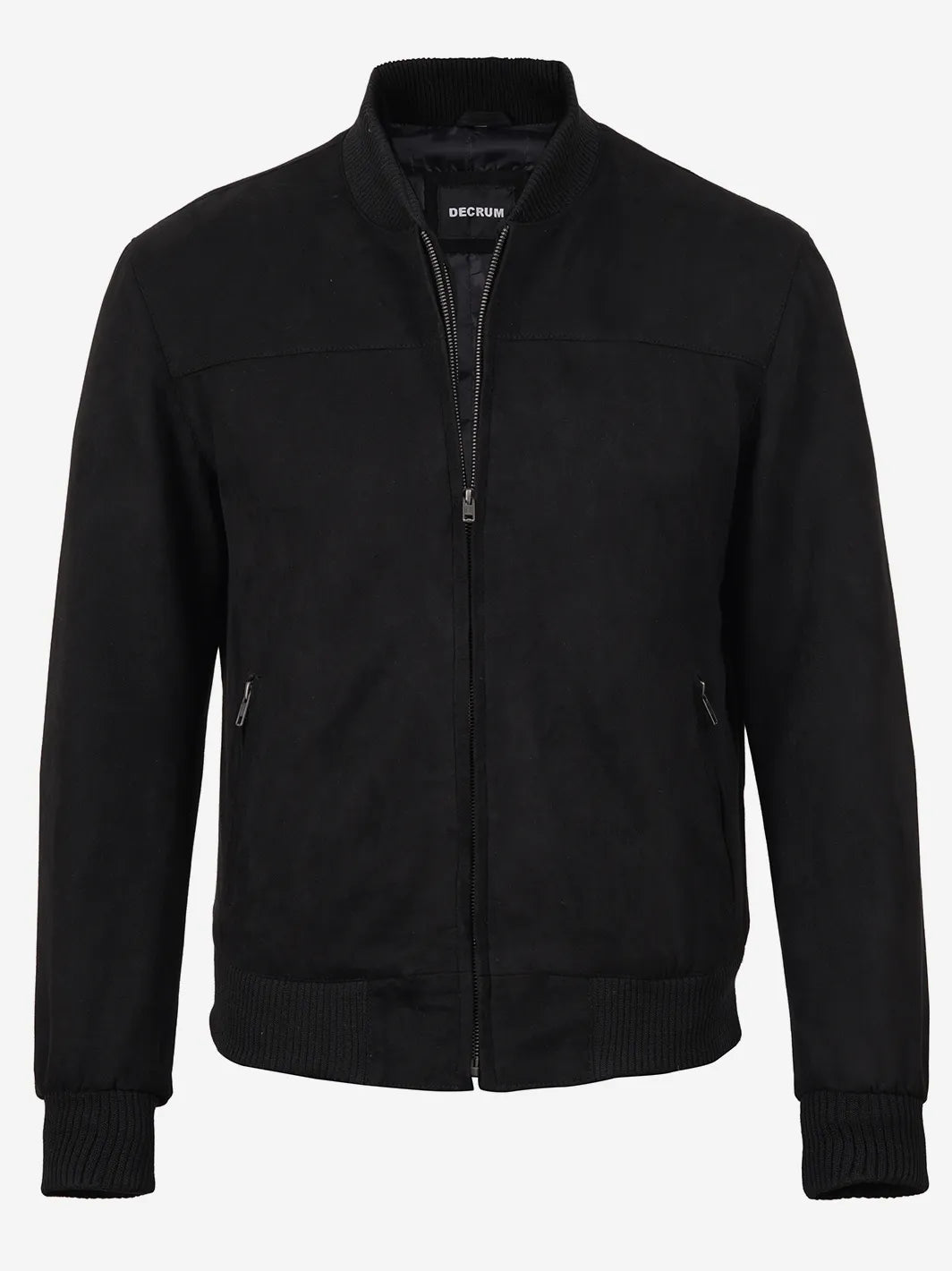 Men's Black Faux Suede Bomber Jacket - Image 4
