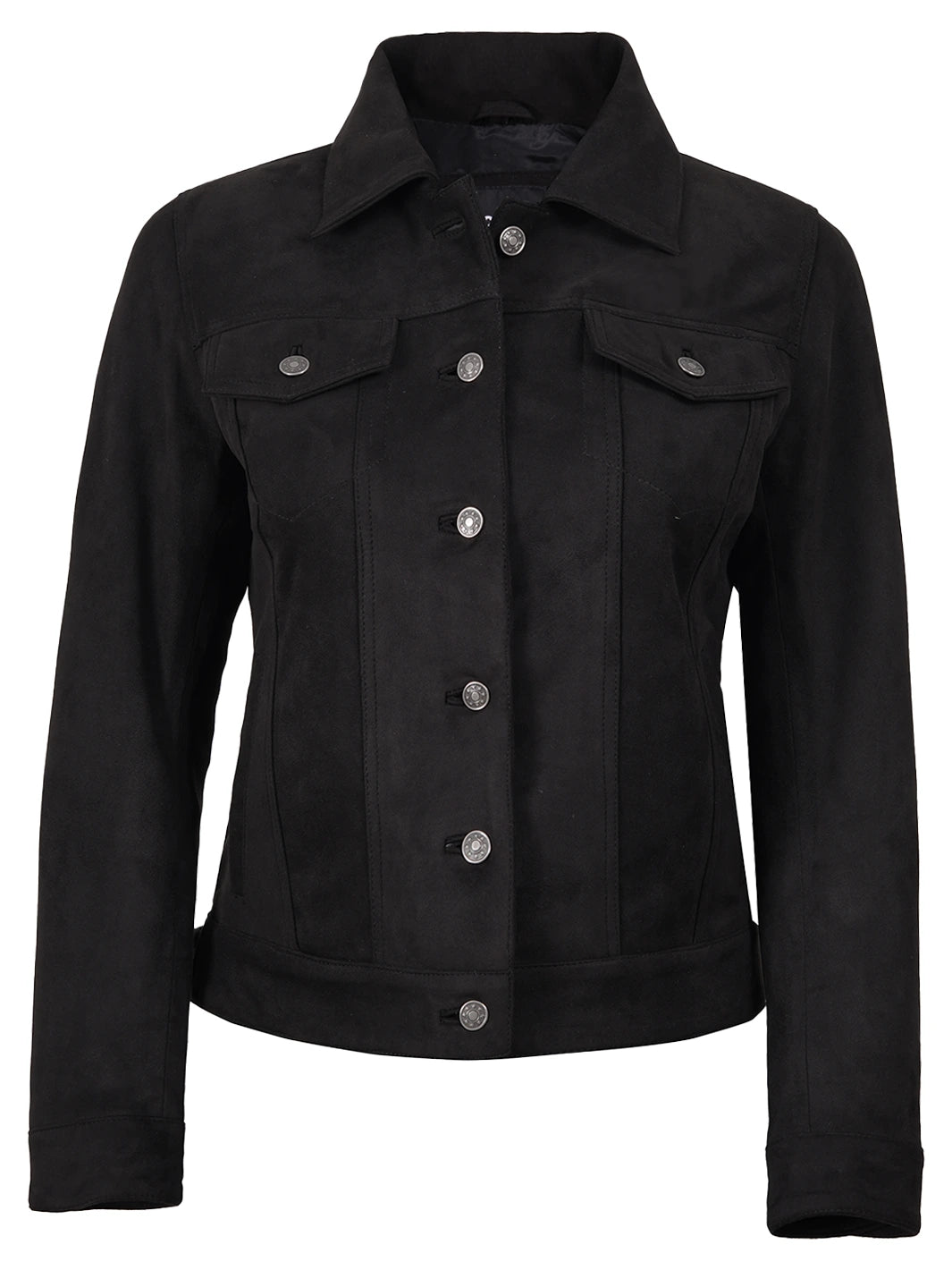Women's Black Faux Suede Trucker Jacket - Image 4