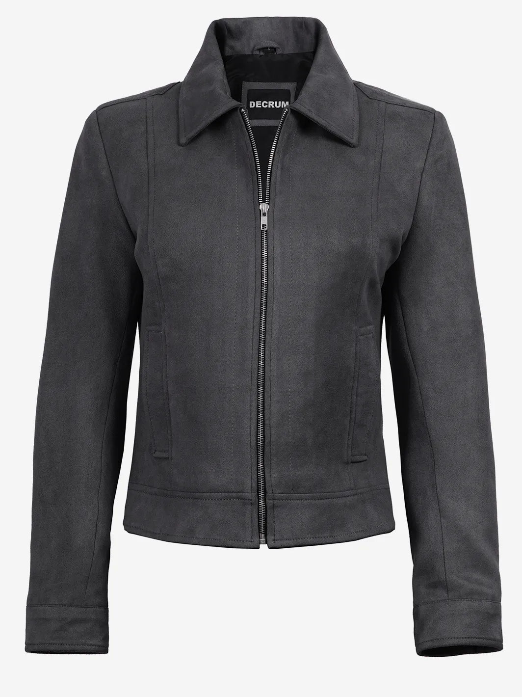 Women's Dark Grey Faux Suede Harrington Jacket - Image 4