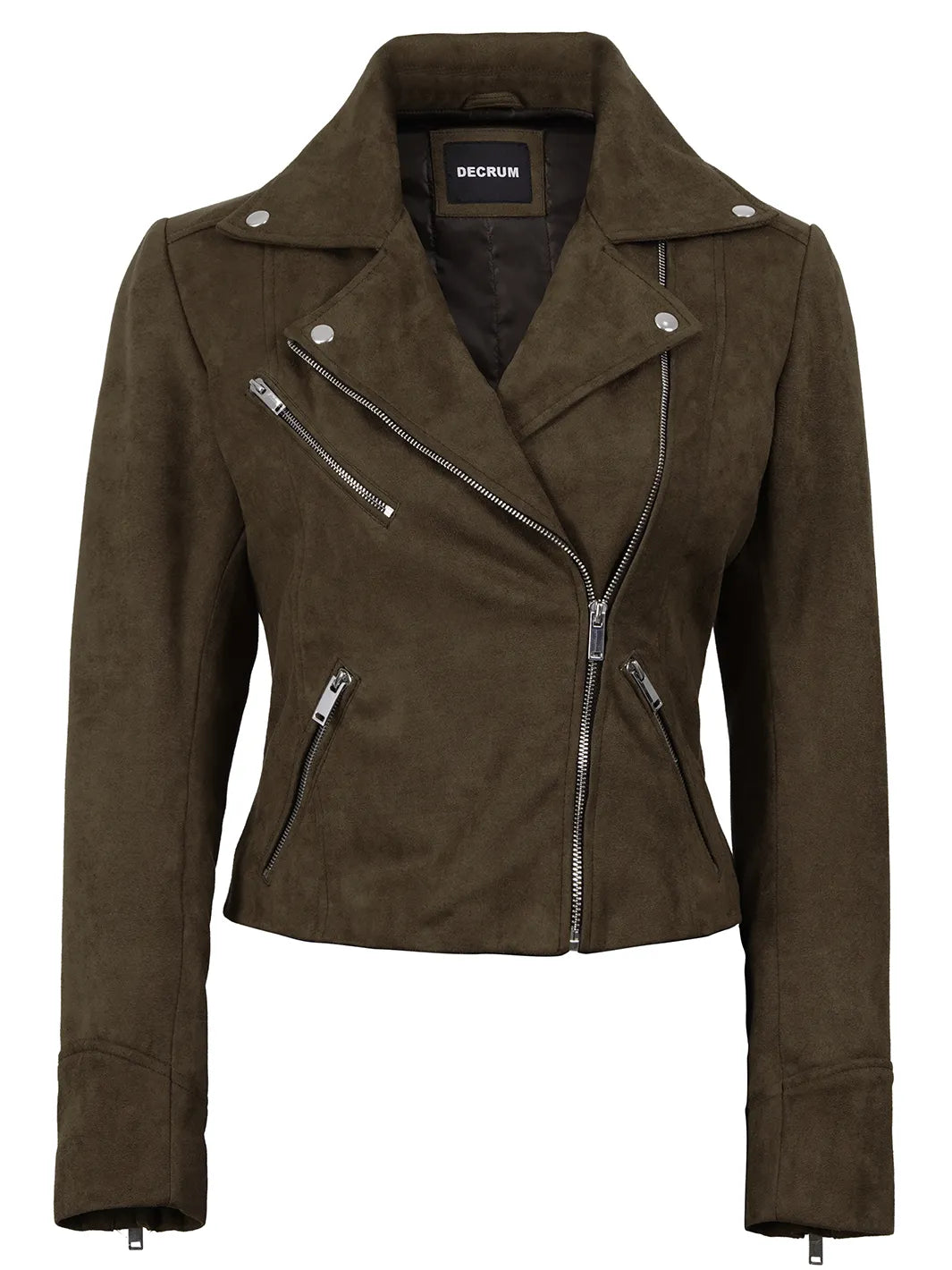 Women's Dark Brown Faux Suede Biker Style Jacket - Image 3