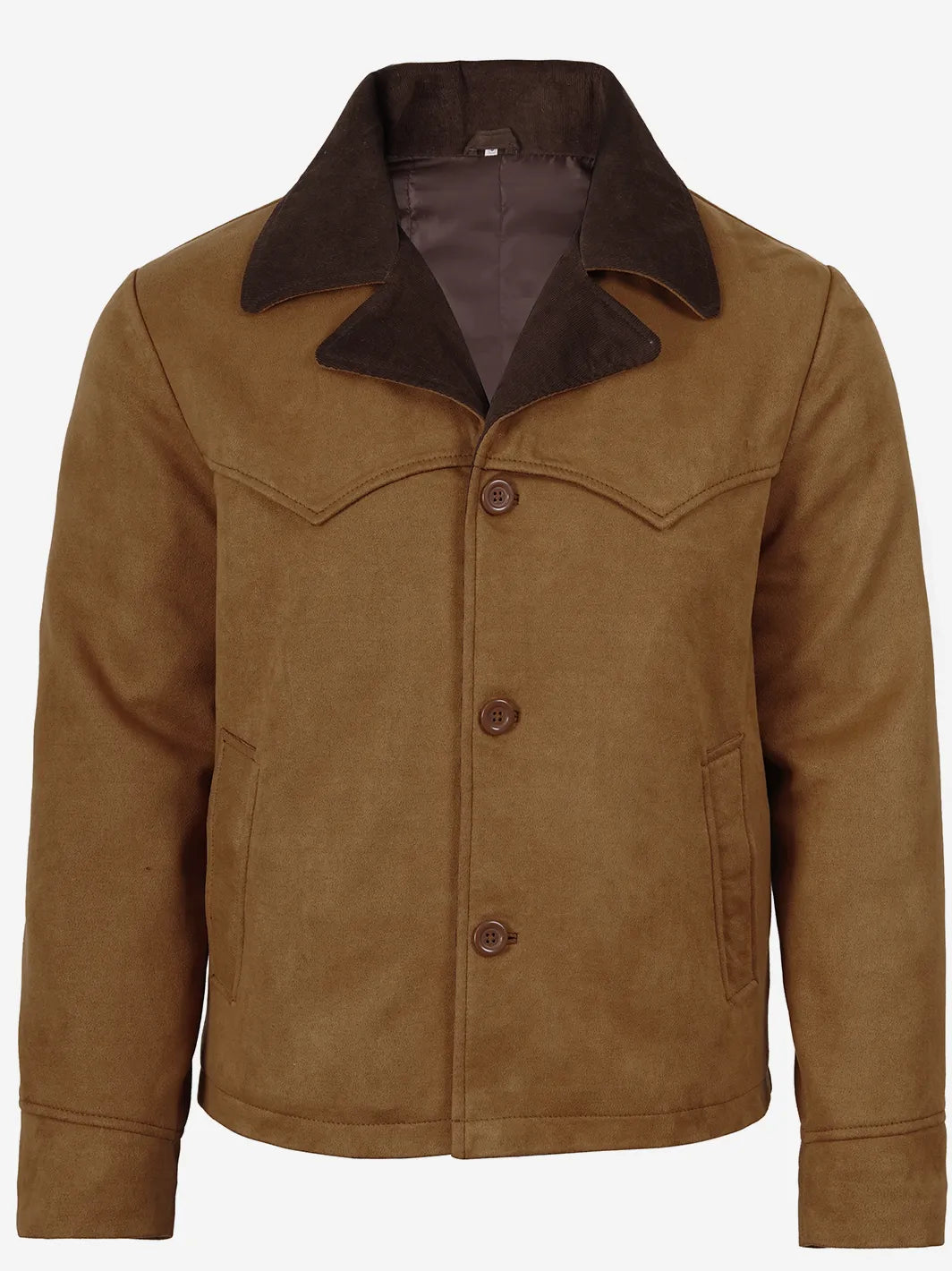 Men's Light Brown Faux Suede Jacket with Western Yoke Detail - Image 4