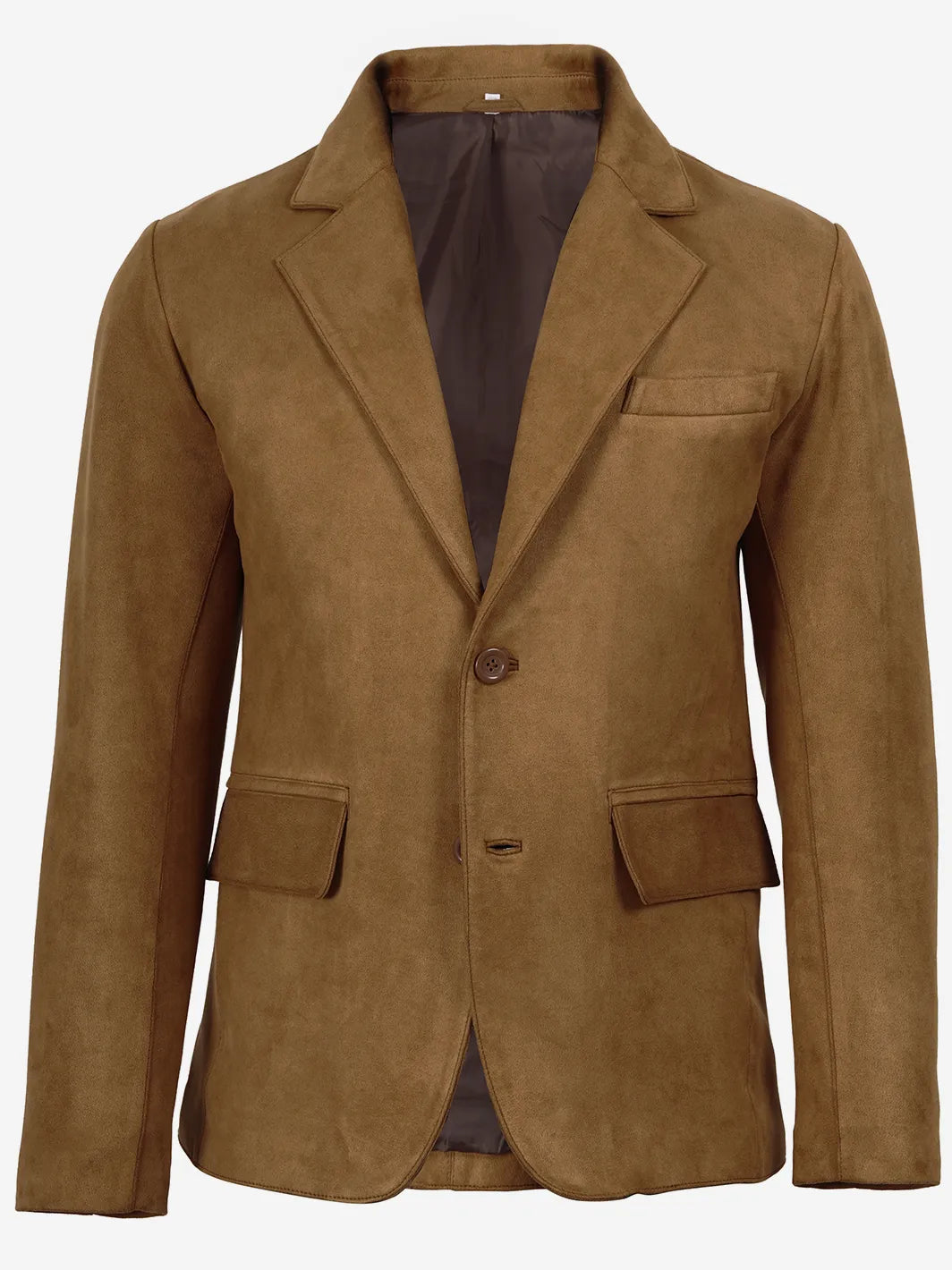 Men's Light Brown Faux Suede Blazer — 2-Button Notch Lapel - Image 4