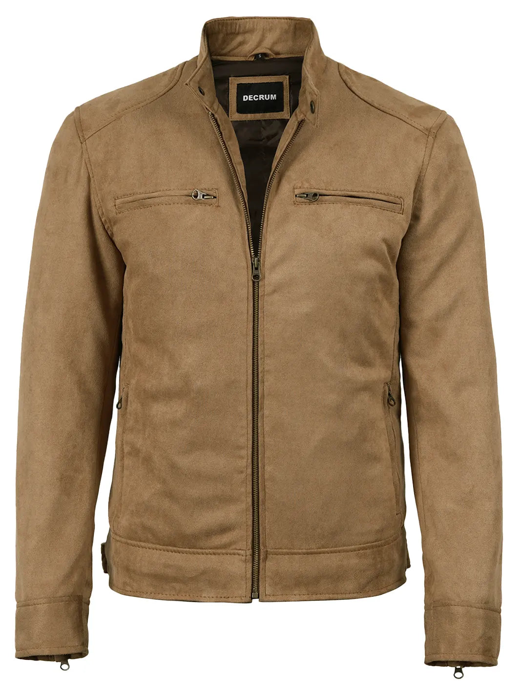 Men's Camel Faux Suede Cafe Racer Jacket - Image 4