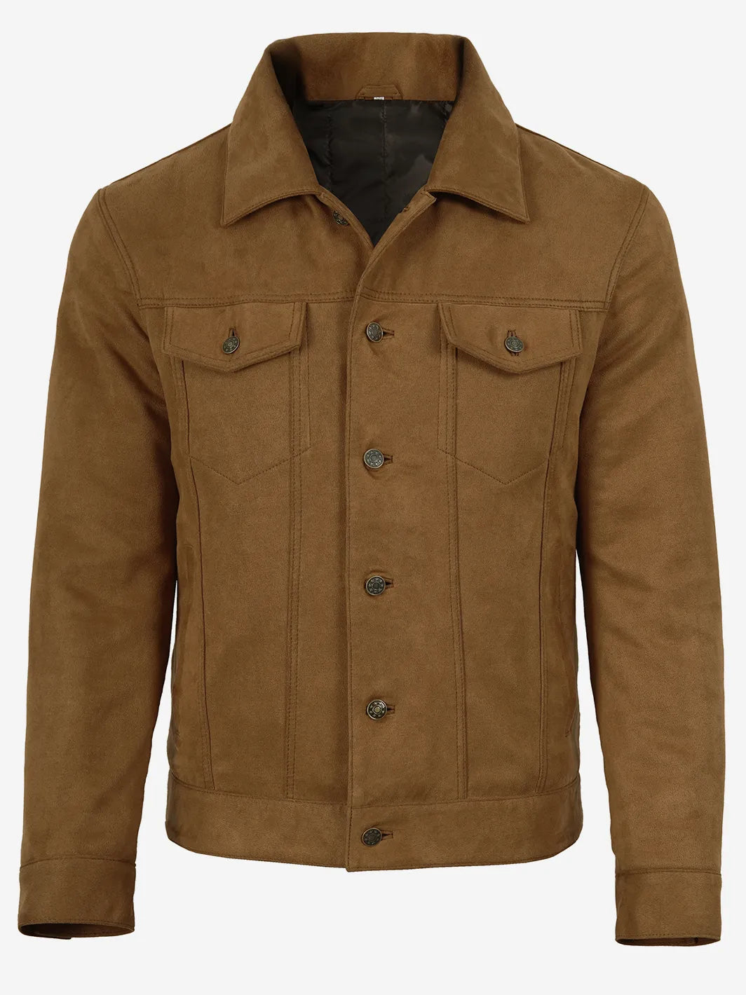 Men's Light Brown Faux Suede Trucker Jacket - Image 4