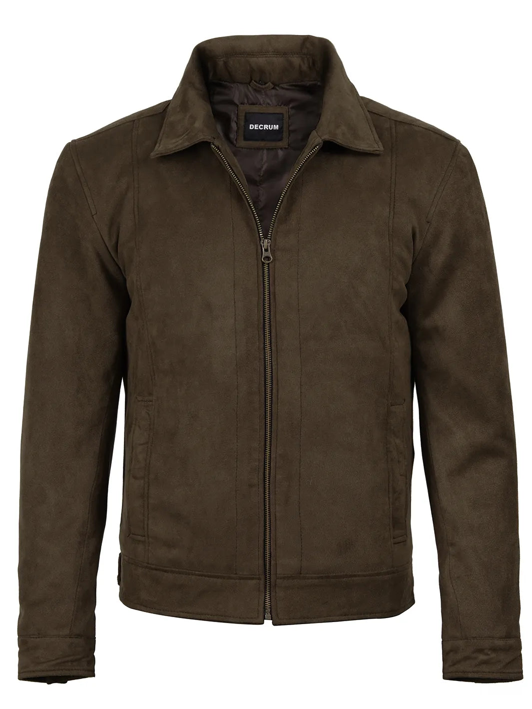 Men's Dark Brown Faux Suede Harrington Jacket - Image 4