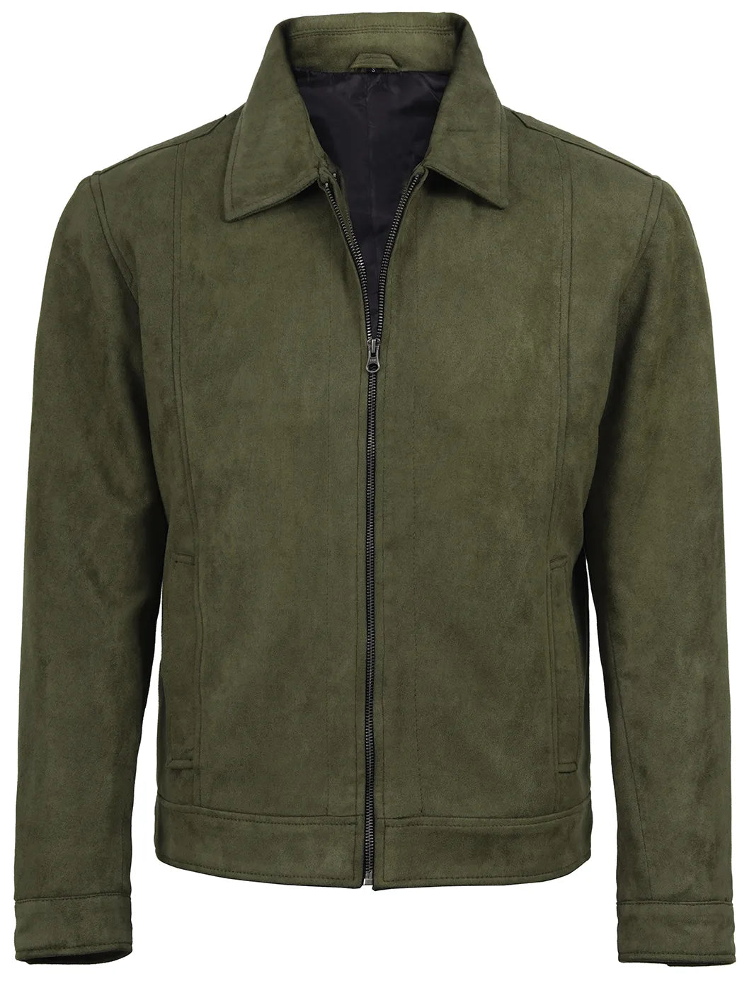 Men's Olive Green Brown Faux Suede Harrington Jacket - Image 4