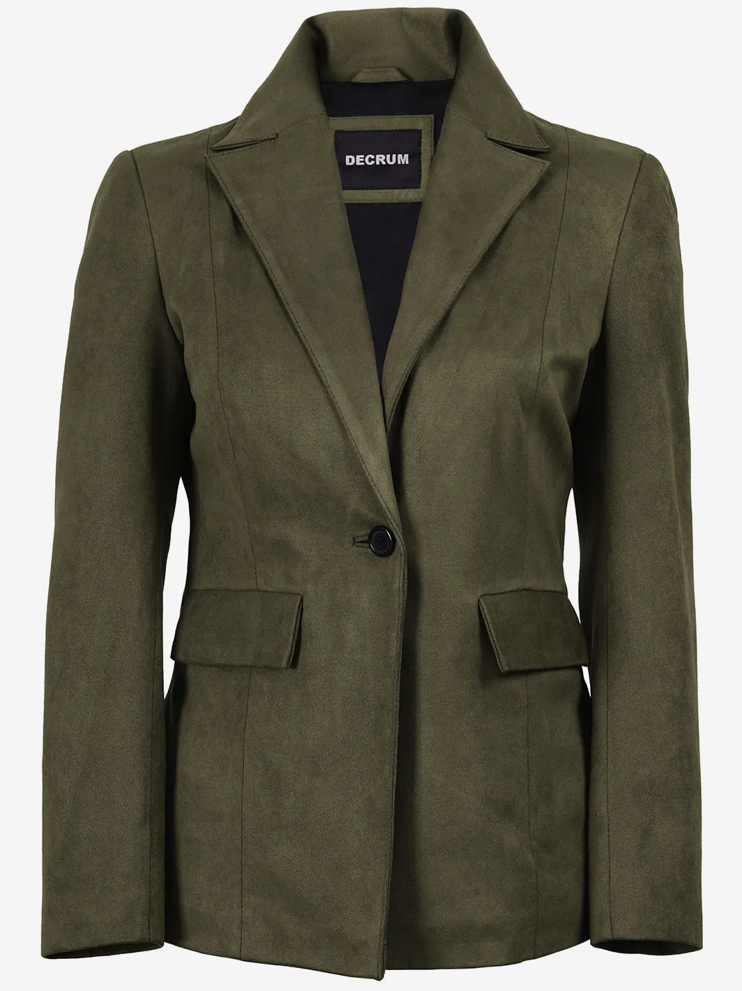 Women's Olive Green Faux Suede Notch Lapel Blazer - Image 4