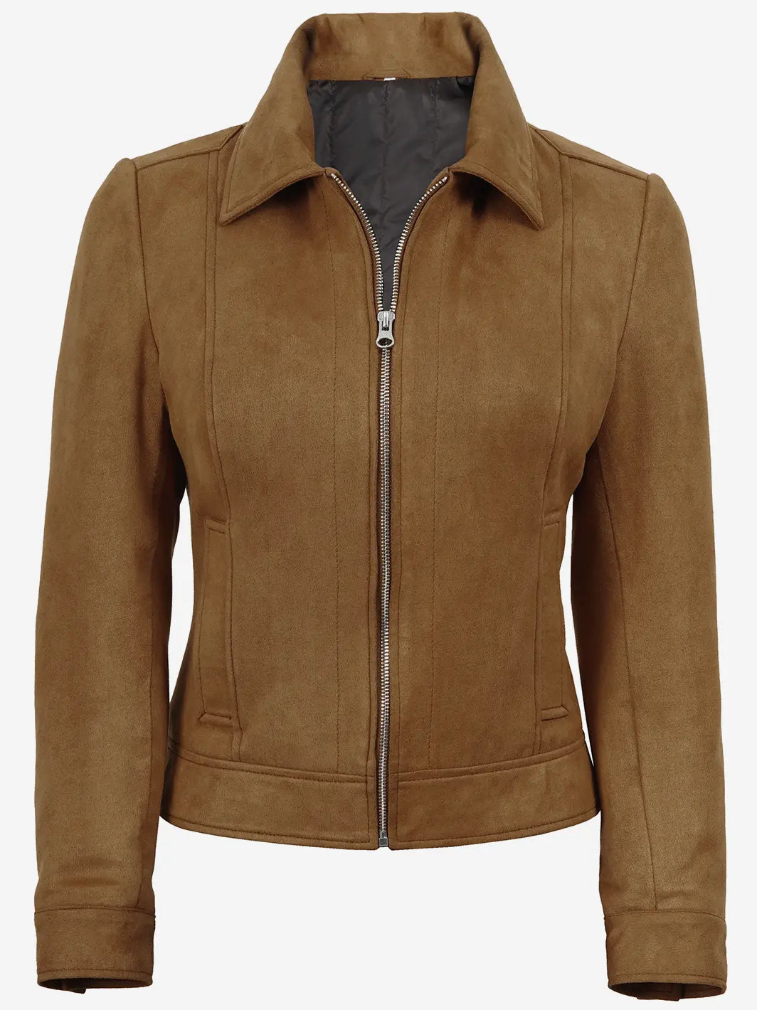 Women's Light Brown Faux Suede Harrington Jacket - Image 4