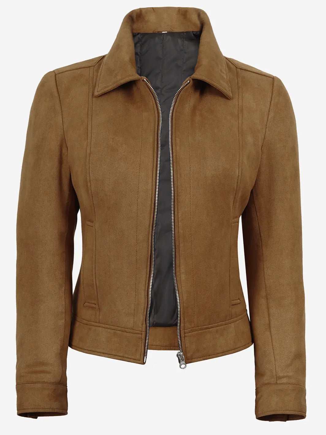 Women's Light Brown Faux Suede Harrington Jacket - Image 3