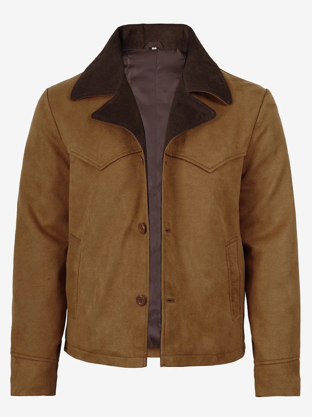 Men's Light Brown Faux Suede Jacket with Western Yoke Detail - Image 3