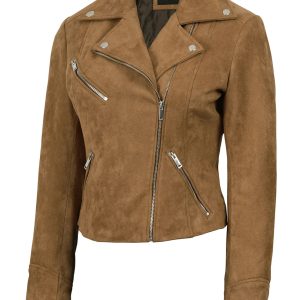 Women's Light Brown Faux Suede Biker Style Jacket