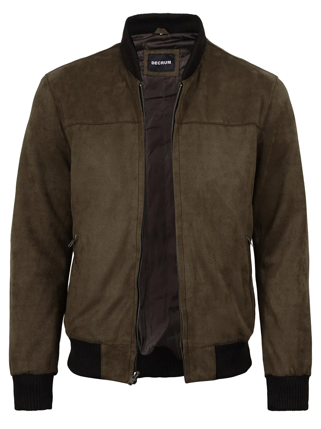 Men's Dark Brown Faux Suede Bomber Jacket - Image 3