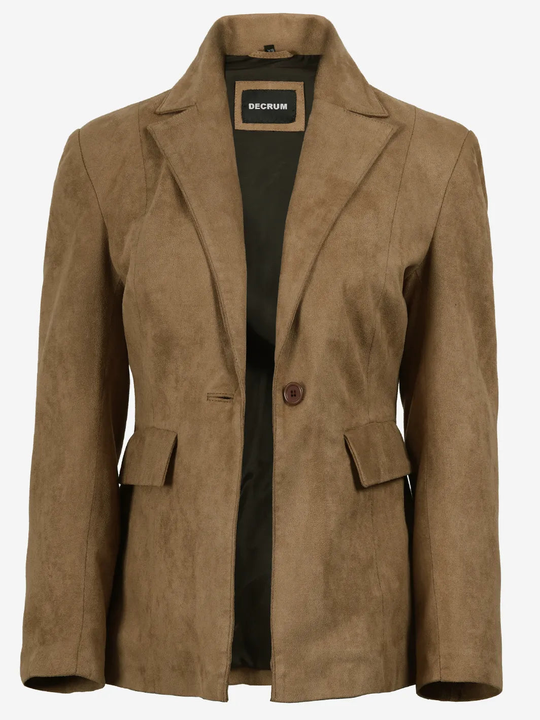 Women's Camel Faux Suede Notch Lapel Blazer - Image 3