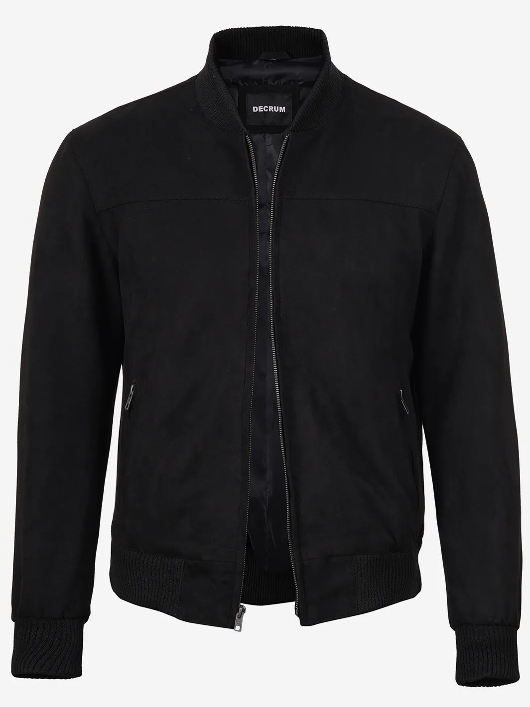 Men's Black Faux Suede Bomber Jacket - Image 3