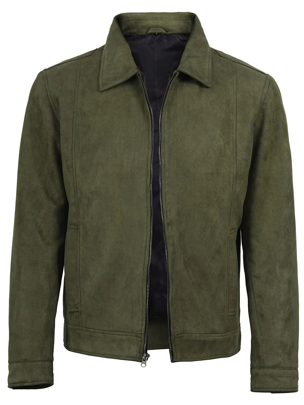 Men's Olive Green Brown Faux Suede Harrington Jacket - Image 3