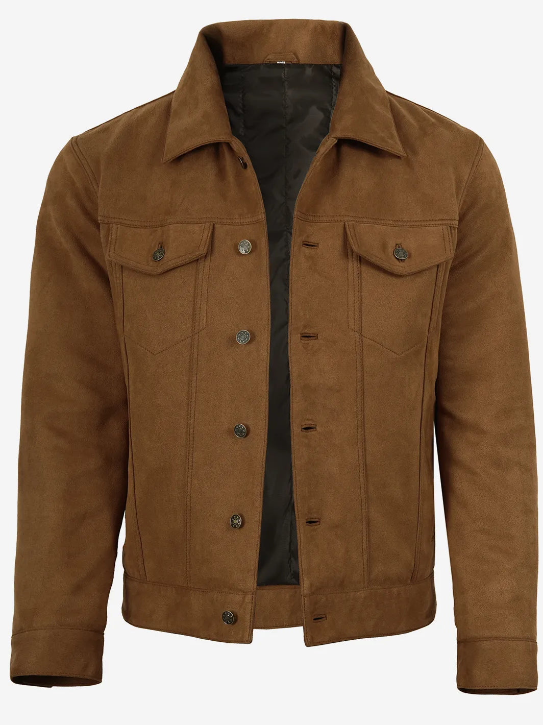 Men's Light Brown Faux Suede Trucker Jacket - Image 3