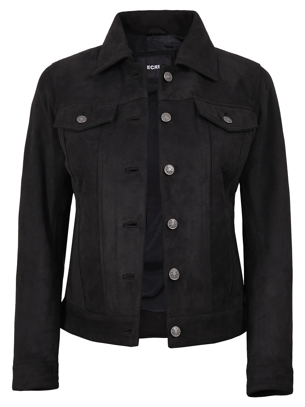Women's Black Faux Suede Trucker Jacket - Image 3