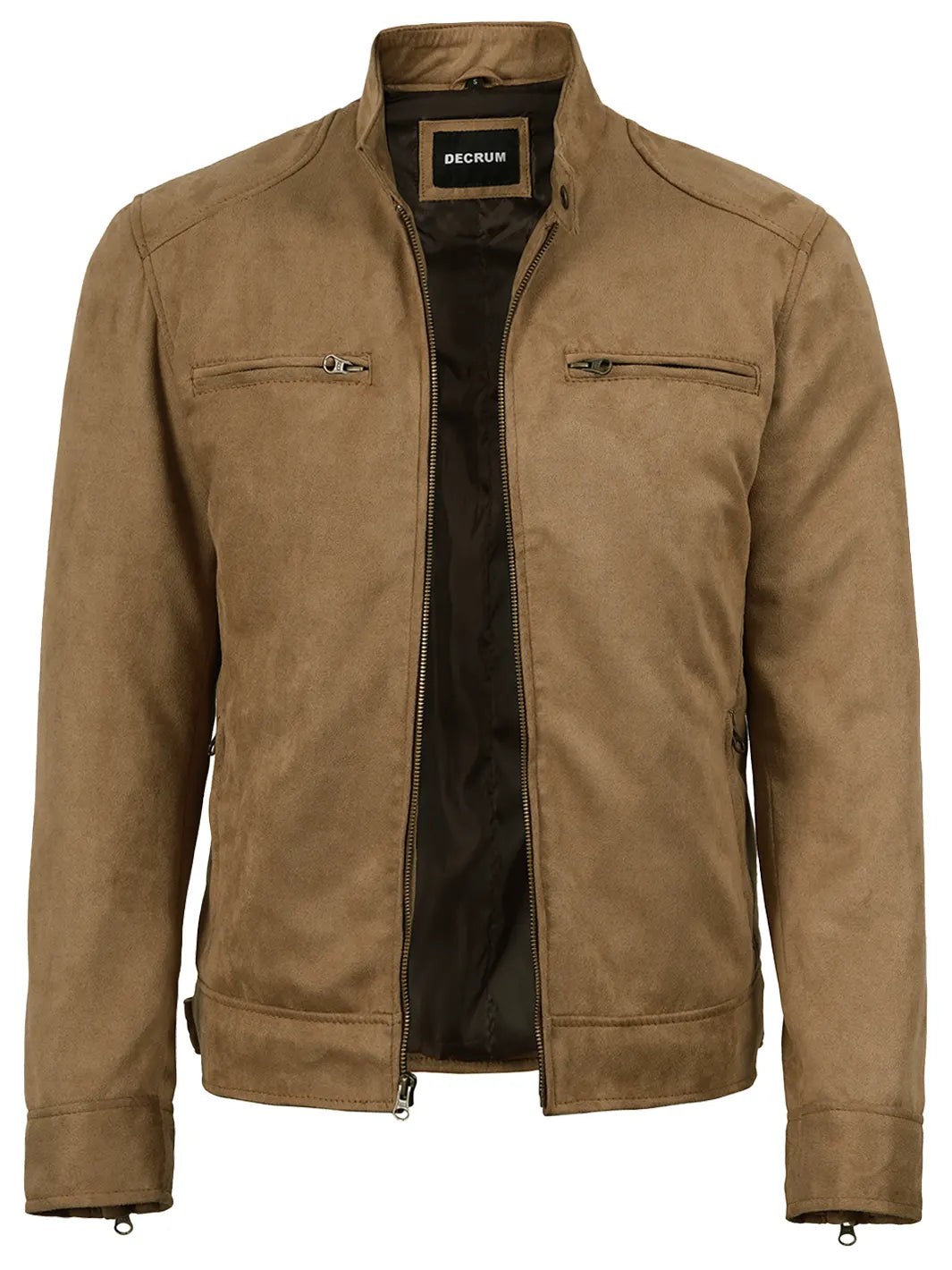 Men's Camel Faux Suede Cafe Racer Jacket - Image 3