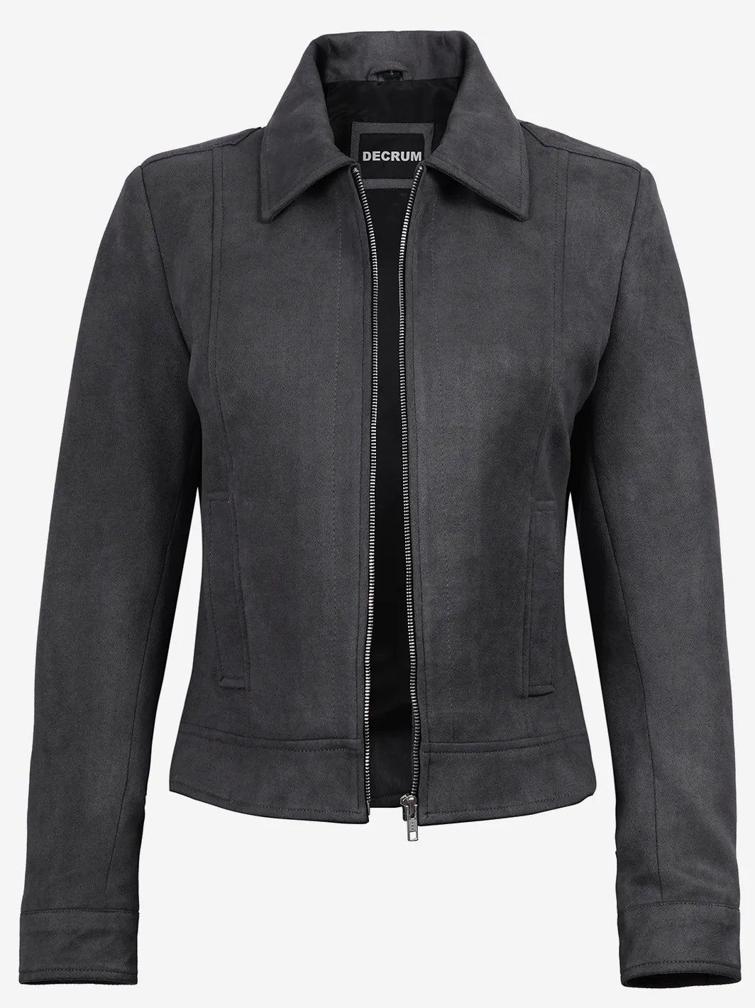 Women's Dark Grey Faux Suede Harrington Jacket - Image 3