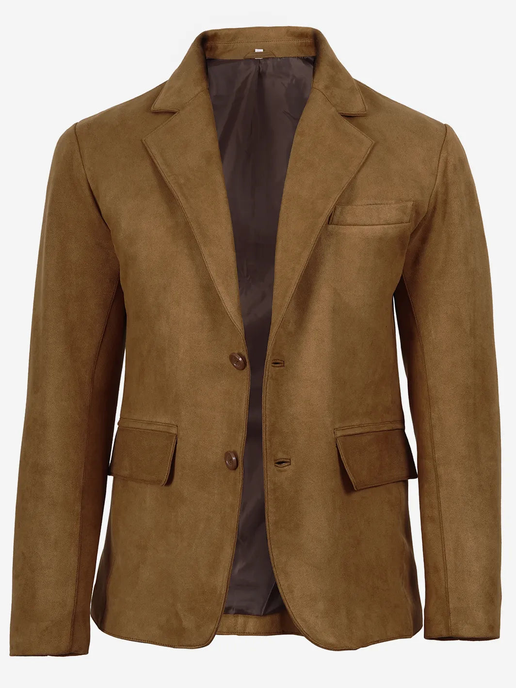 Men's Light Brown Faux Suede Blazer — 2-Button Notch Lapel - Image 3