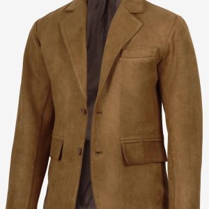 Men's Light Brown Faux Suede Blazer — 2-Button Notch Lapel