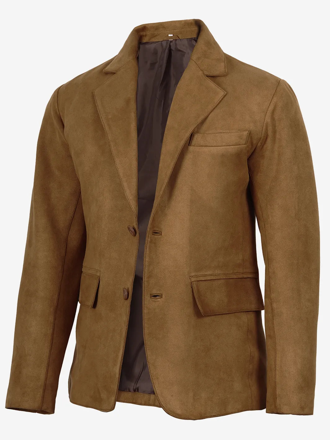 Men's Light Brown Faux Suede Blazer — 2-Button Notch Lapel