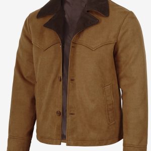 Men's Light Brown Faux Suede Jacket with Western Yoke Detail