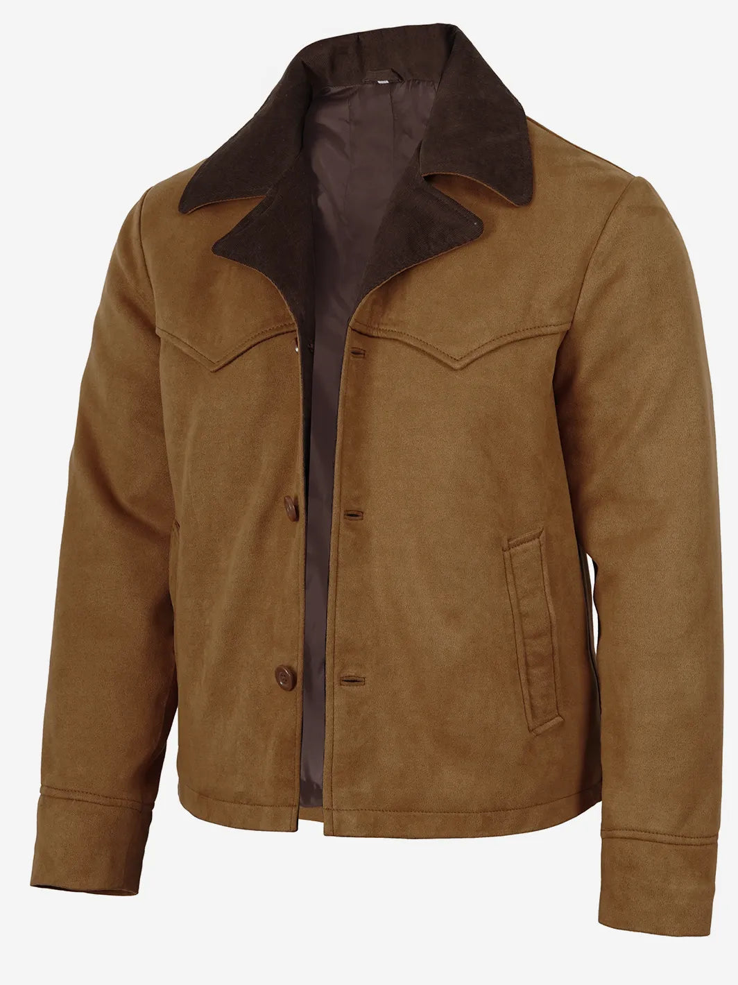 Men's Light Brown Faux Suede Jacket with Western Yoke Detail