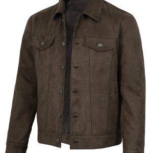 Men's Dark Brown Faux Suede Trucker Jacket