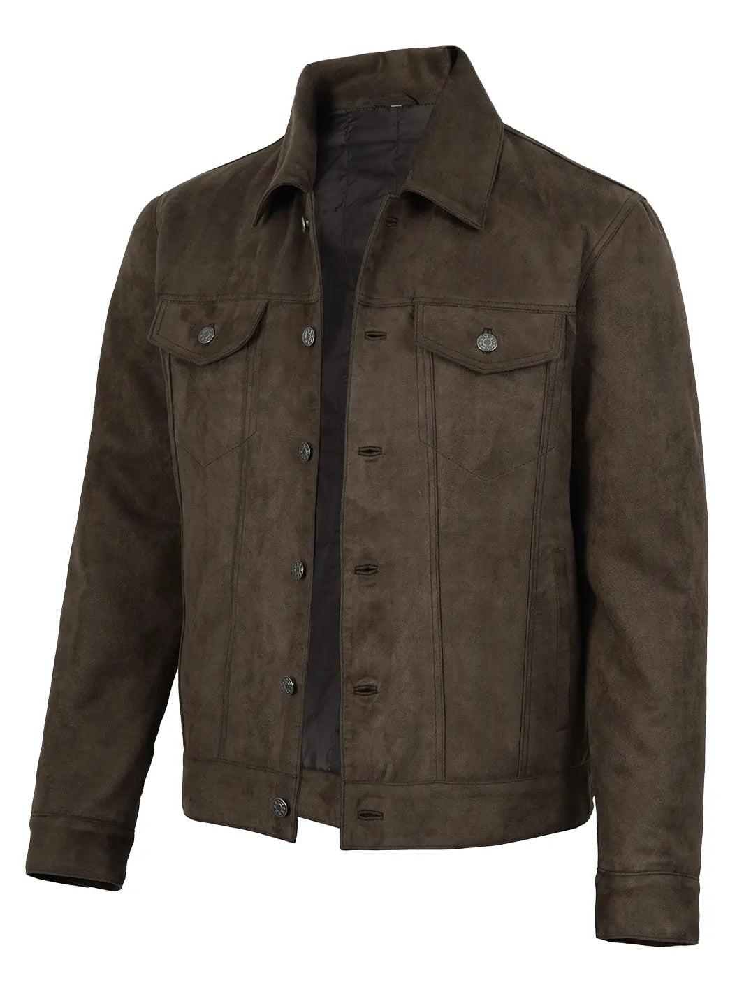 Men's Dark Brown Faux Suede Trucker Jacket