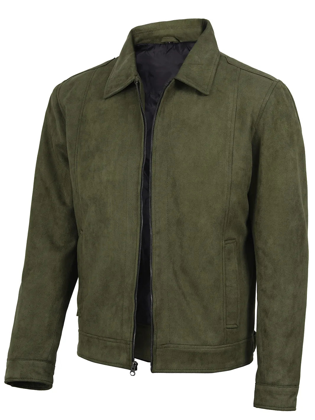 Men's Olive Green Brown Faux Suede Harrington Jacket