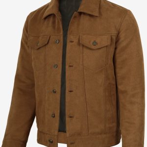 Men's Light Brown Faux Suede Trucker Jacket