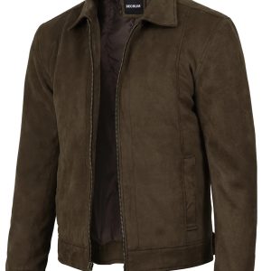 Men's Dark Brown Faux Suede Harrington Jacket