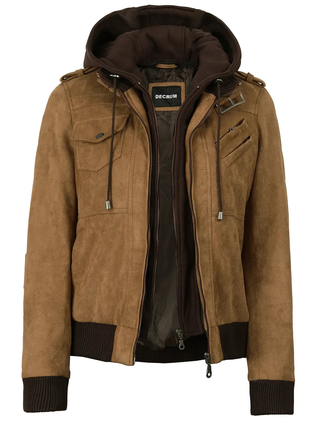 Women's Light Brown Faux Suede Hooded Bomber Jacket - Image 7
