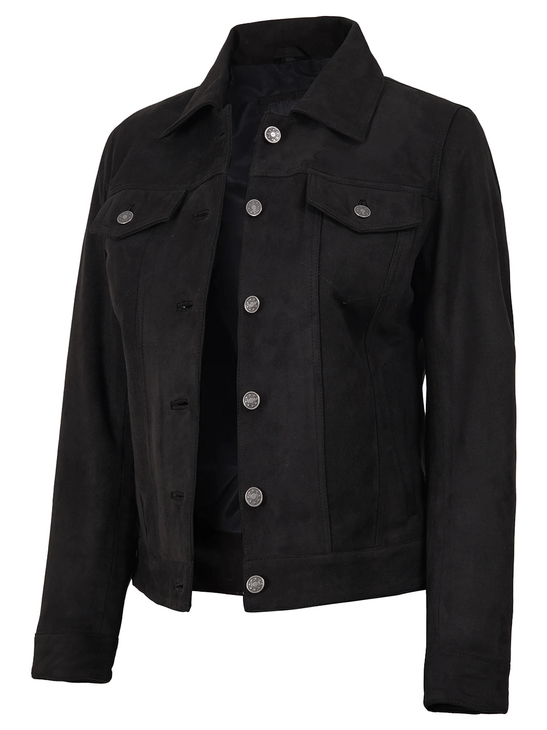Women's Black Faux Suede Trucker Jacket