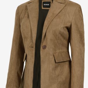 Women's Camel Faux Suede Notch Lapel Blazer