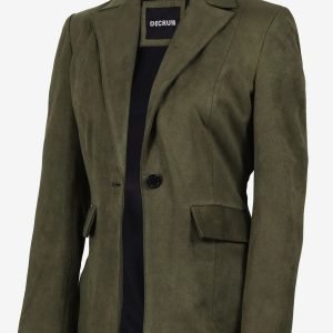 Women's Olive Green Faux Suede Notch Lapel Blazer