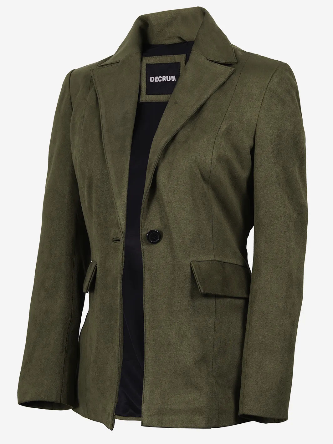 Women's Olive Green Faux Suede Notch Lapel Blazer