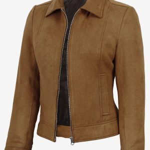 Women's Light Brown Faux Suede Harrington Jacket