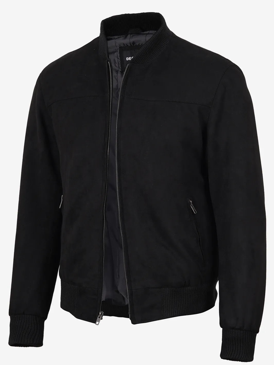 Men's Black Faux Suede Bomber Jacket