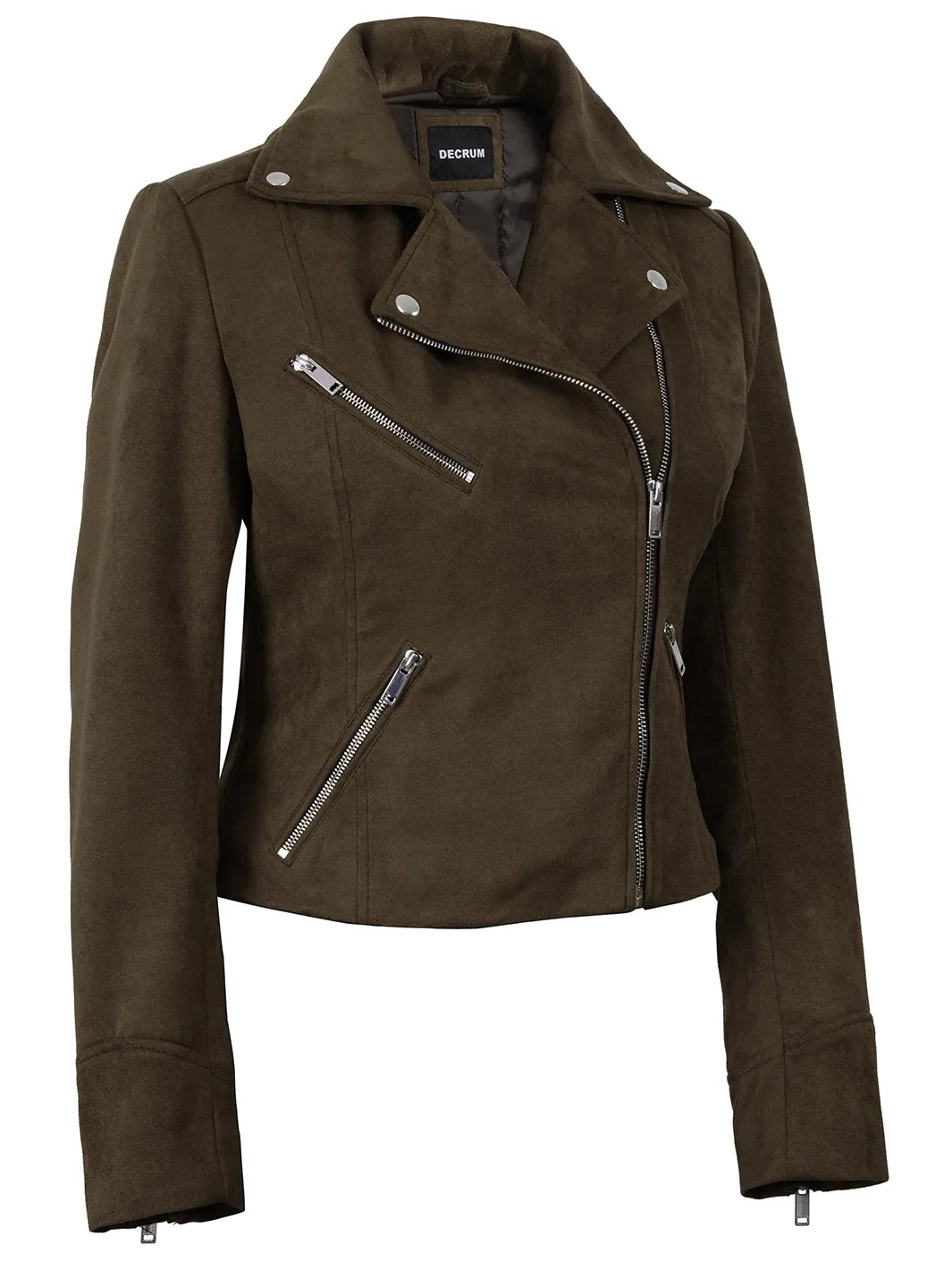 Women's Dark Brown Faux Suede Biker Style Jacket - Image 4