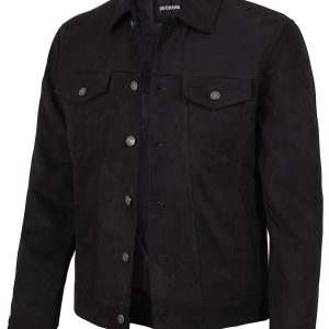 Men's Black Faux Suede Trucker Jacket