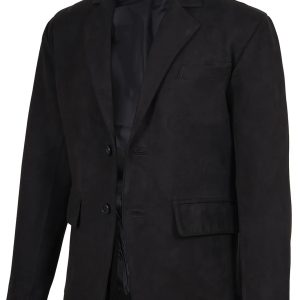 Men's Black Faux Suede Blazer — 2-Button Notch Lapel