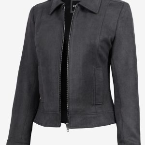 Women's Dark Grey Faux Suede Harrington Jacket