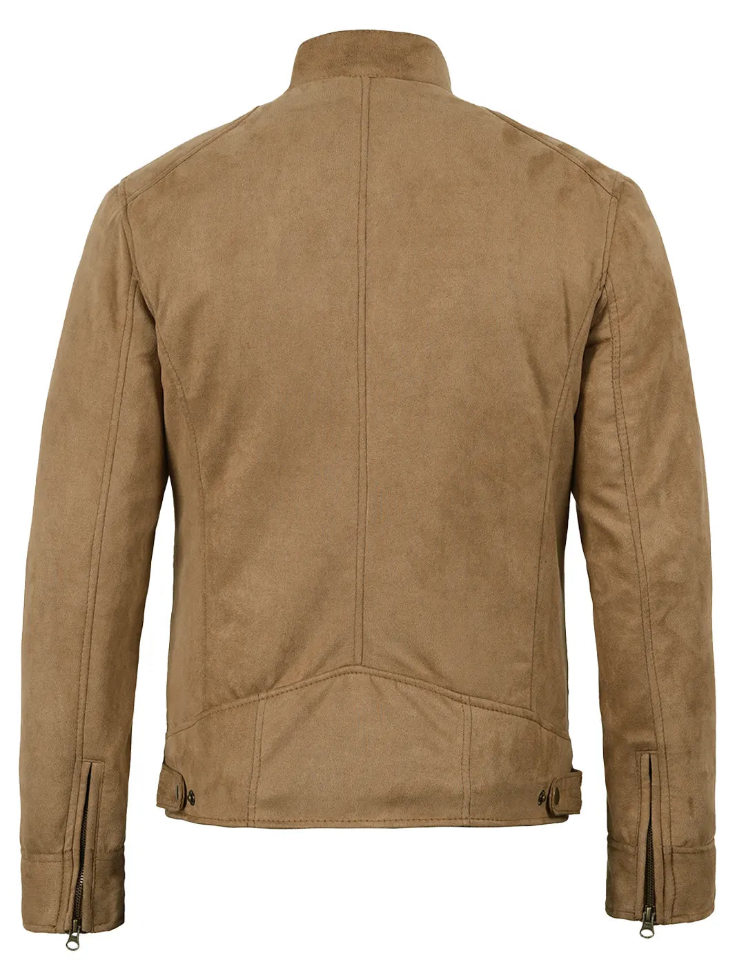 Men's Camel Faux Suede Cafe Racer Jacket - Image 2