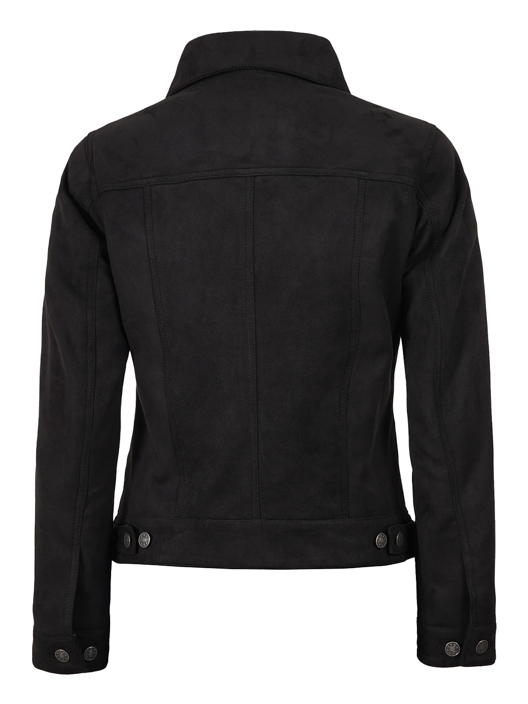 Women's Black Faux Suede Trucker Jacket - Image 2