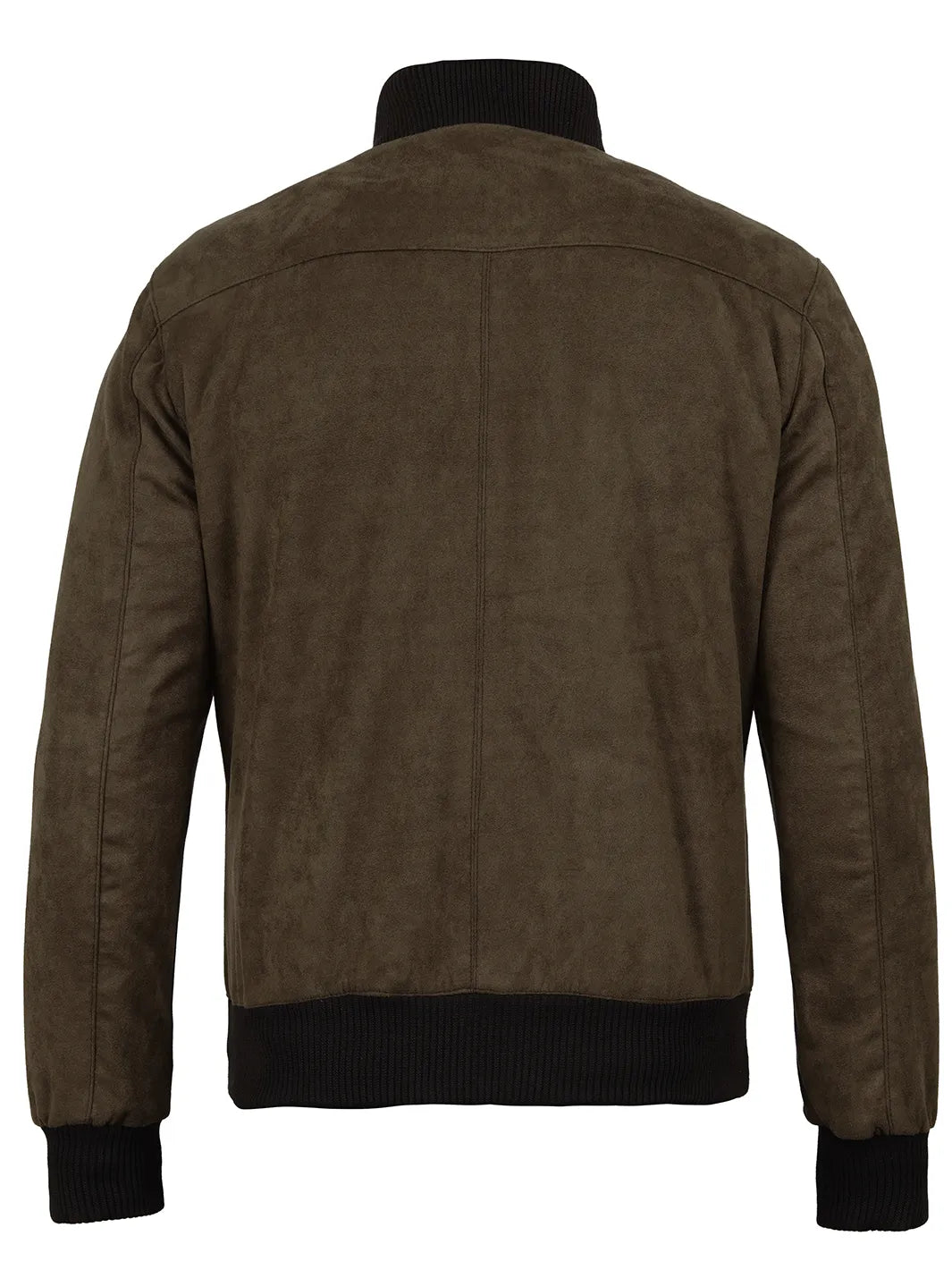 Men's Dark Brown Faux Suede Bomber Jacket - Image 2