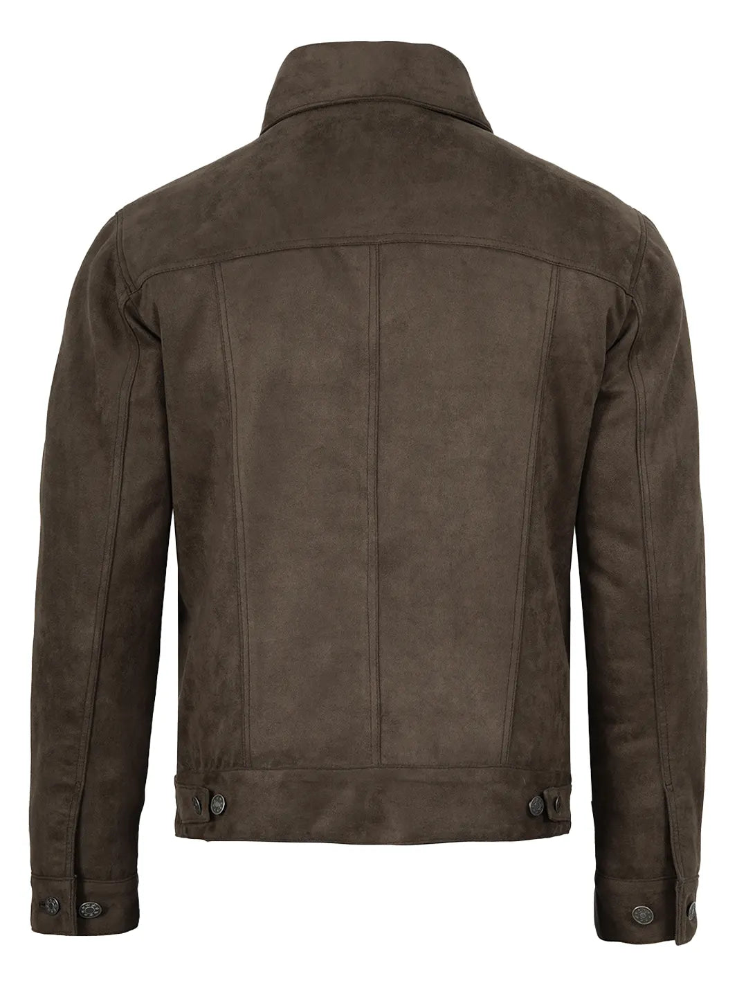 Men's Dark Brown Faux Suede Trucker Jacket - Image 2